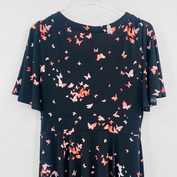 NWT Torrid Size 0X Black & Pink V Neck Flutter Sleeve Butterfly Midi Dress - Picture 7 of 9